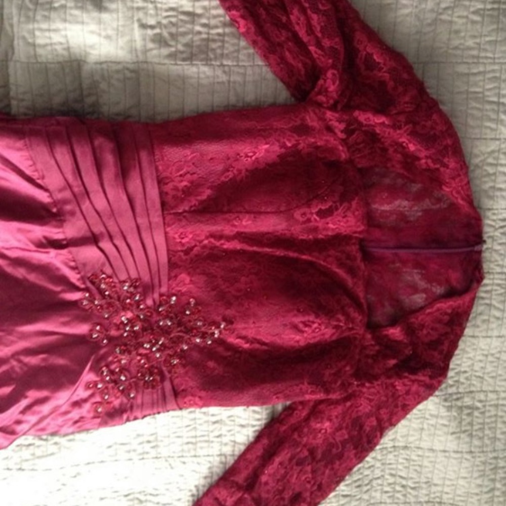 Long red dress with lace detail